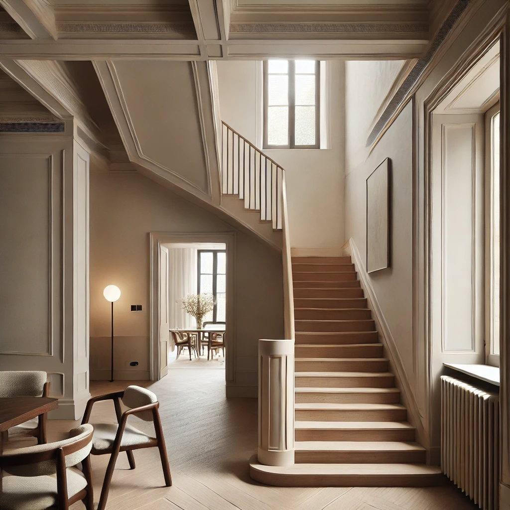 DALL·E 2024-09-23 16.09.16 – A refined yet understated modern renovation of a historic 1920s house in Milan, preserving original architectural elements while adopting a more minim